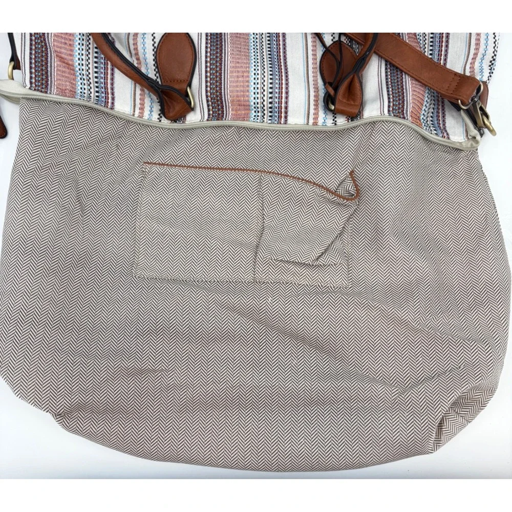Jen & Co River Weekender Womens Large Striped Canvas Vegan Leather Tassel Boho